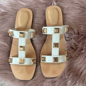Marc Fisher Cream and Gold Studded Sandals